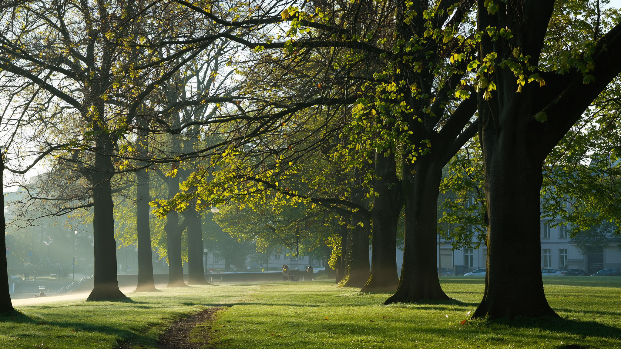 Het Wilhelminapark in de ochtend, vlakbij de praktijk.